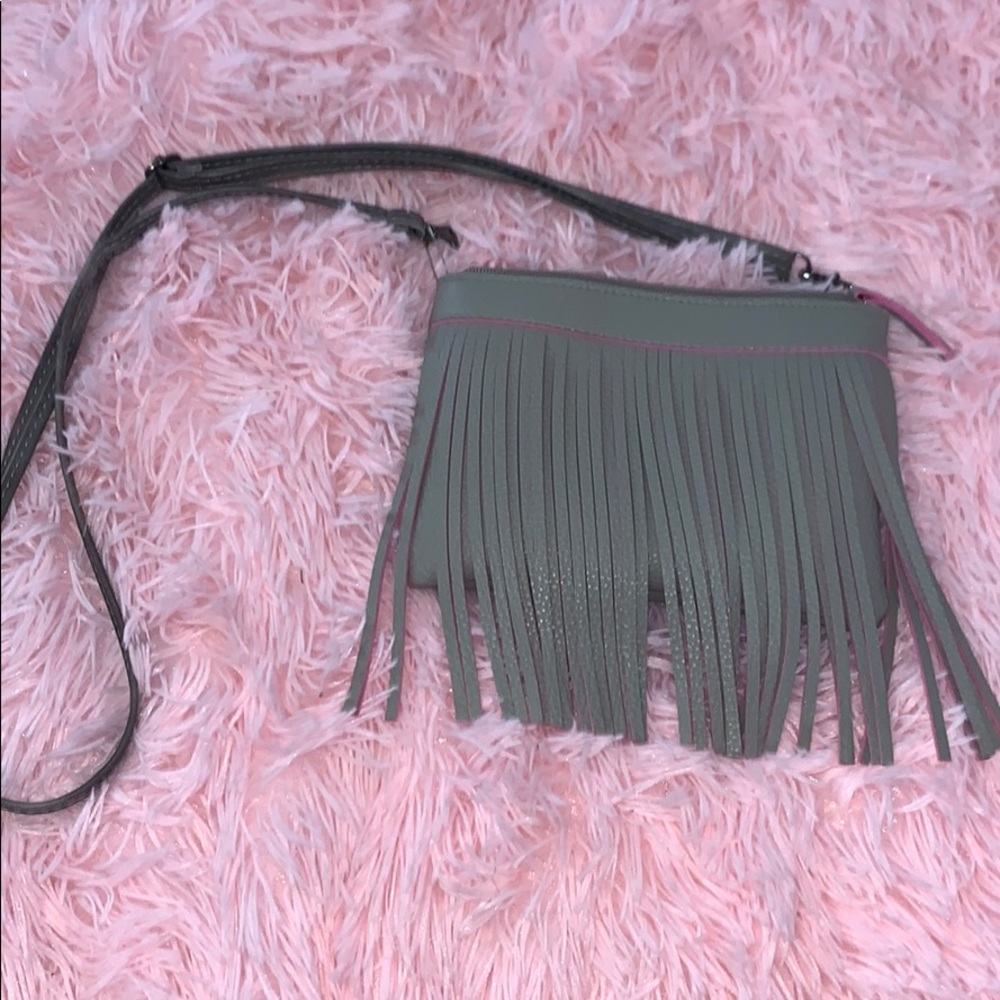 grey and pink purse